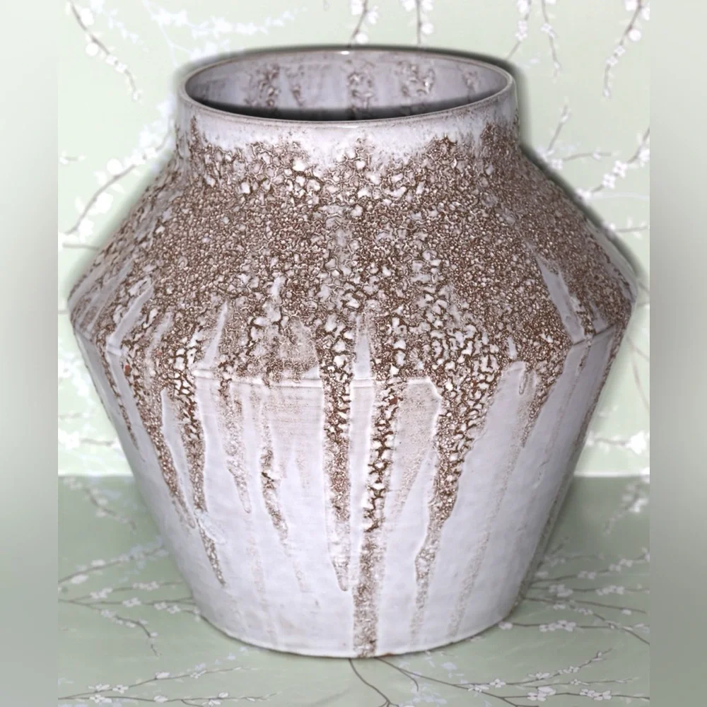 Crate&Barrel White and Brown Glazed Ceramic Vase